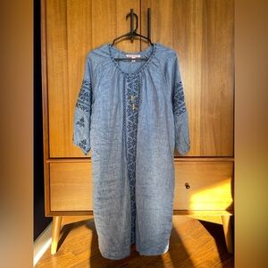 Grey/Blue Tunic Dress with Ukrainian Embroidery